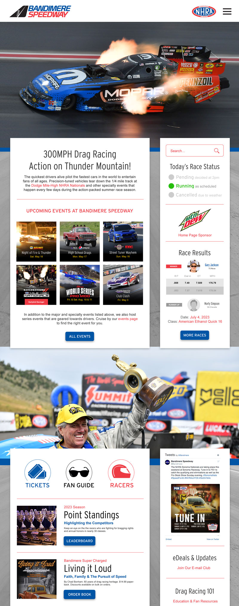 Bandimere Speedway Website